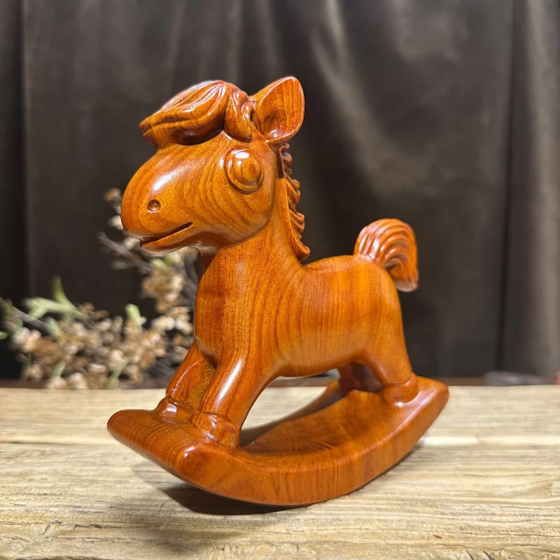Ebony Wood Carved Rocking Horse Home Decoration Office Desktop Small Ornament Gift