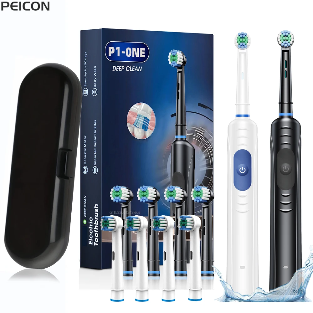 Electric Toothbrush Rotary Electric Toothbrush for Adults Rechargeable Teeth Whitening Rotating Electric Toothbrush with 8 Heads