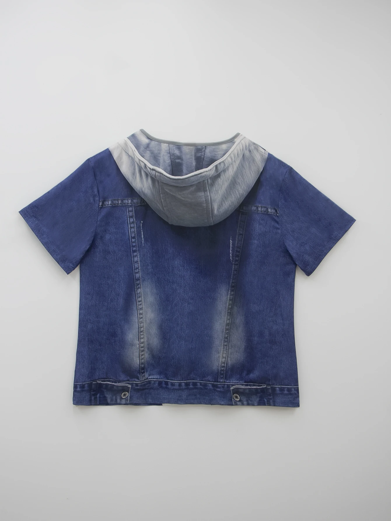 تي شيرت نسائي مقاس كبير من قماش الدنيم المقلد كاجوال بأكمام قصيرة ورقبة دائرية على الطراز الغربي من قماش الدنيم متعدد الاستخدامات ومريح #4