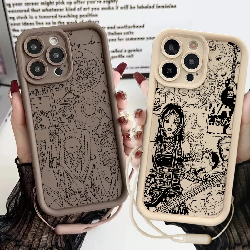 

Anime Cool Nana For Apple iPhone 16 16E 15 14 13 12 Mini 11 XS XR X 8 7 Pro Max Plus Eyes Ladder Lanyard Phone Case Funda Cover