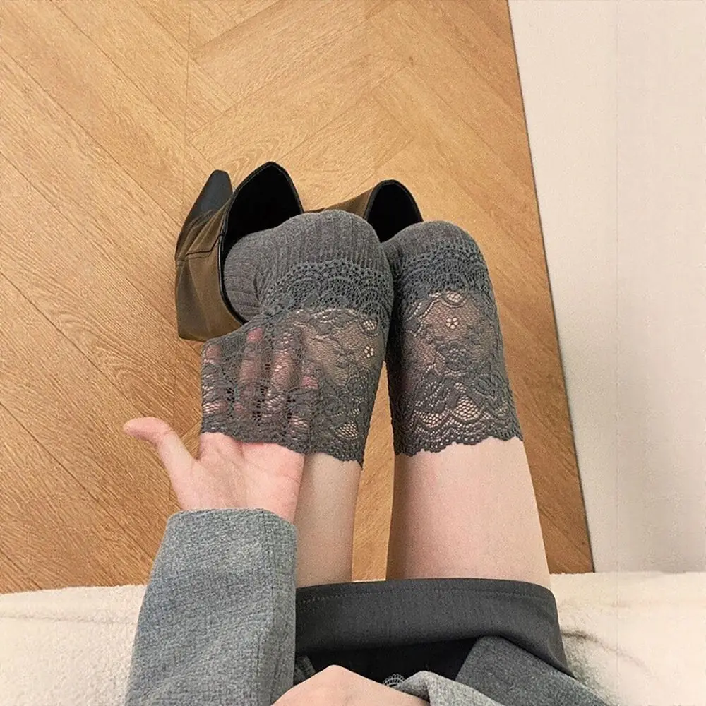 새로운 코튼 니하이 양말 따뜻한 레이스 허벅지 높이 스타킹 단색 발레코어 로리타 양말 가을 겨울용