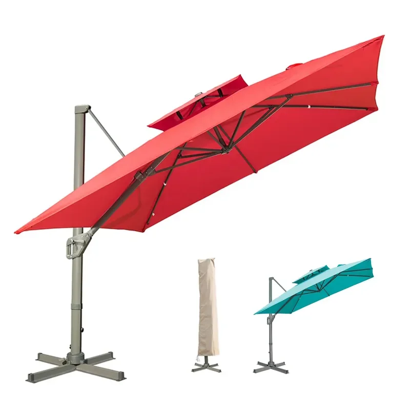 [280 Grams Canopy Polyester]CE+MSDS+ISO+EORI Certificates Outdoor Parasol 12CM Pole Solar Led Top Grade Garden Patio Umbrella