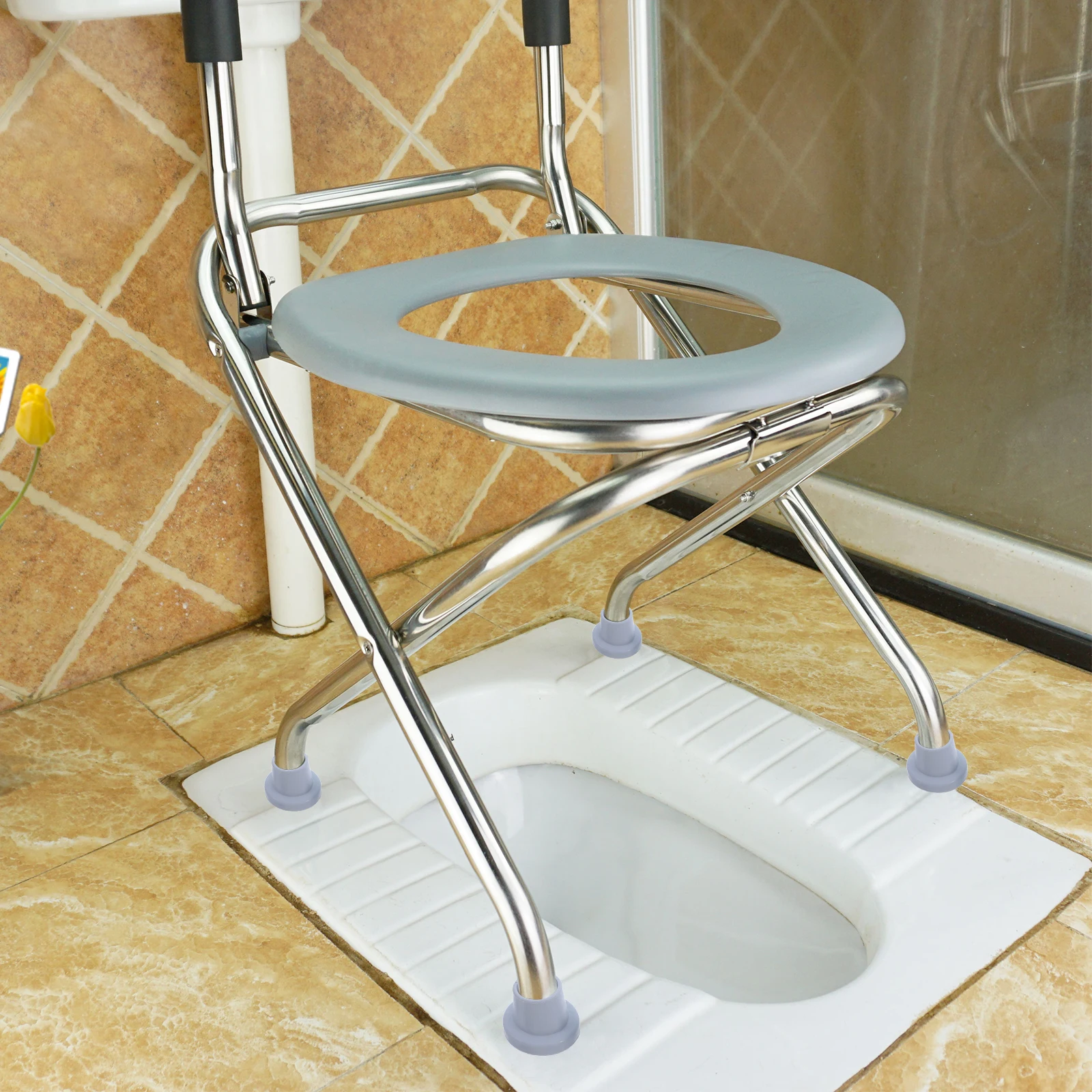 

4 шт., чехол для ног стула для ванной, резиновые колпачки с высокими ножками, защитные чехлы для мебели, табурет для душа, серый, нескользящий, стабильная установка