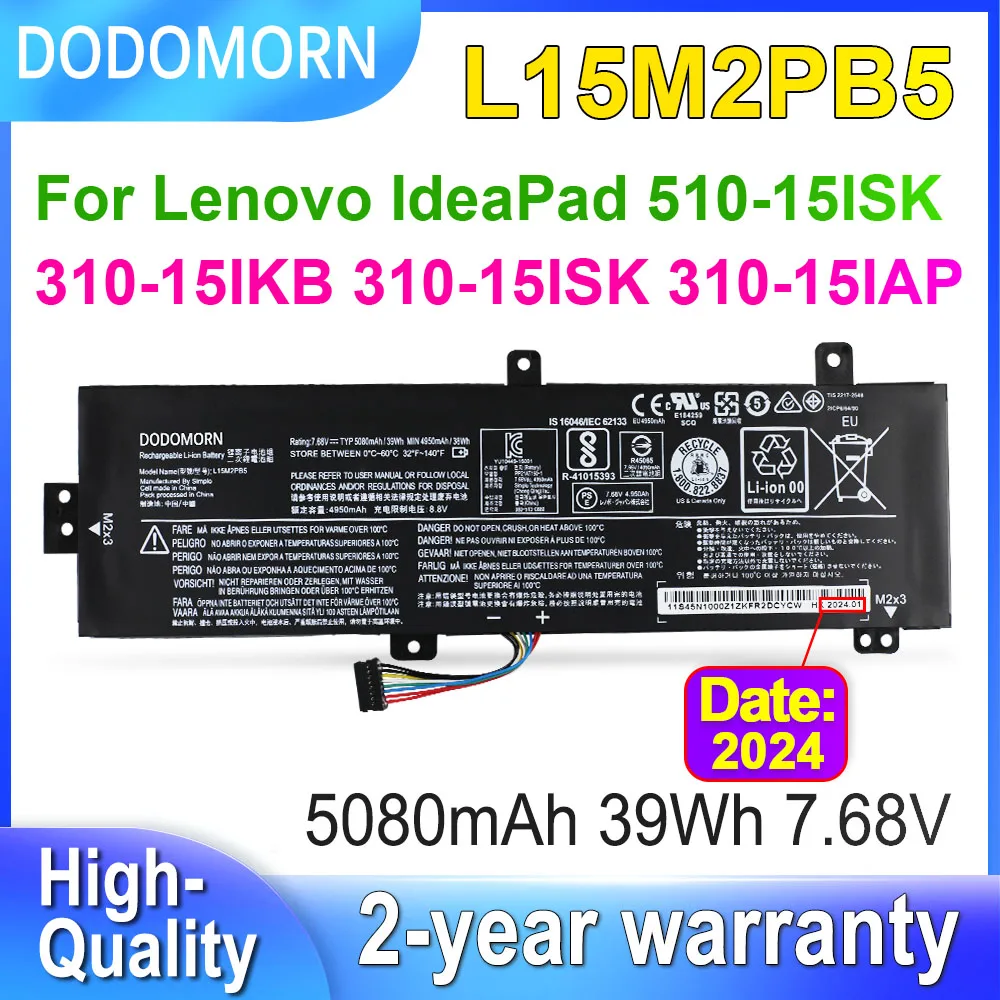 DODOMORN L15M2PB5 Battery For Lenovo IdeaPad 310-15IKB 310-15ISK 310-15IAP 510-15ISK Laptop L15L2PB5 L15C2PB5 L15M2PB3 39Wh