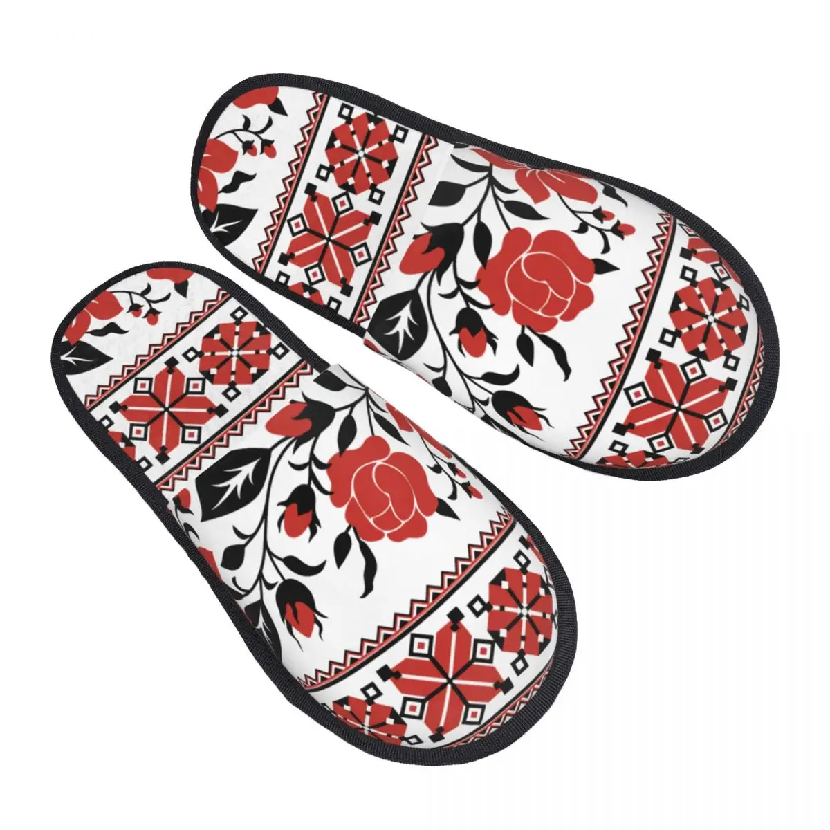 Custom Print With Red Rose And Mallow Ukrainian Traditional Embroidery House Slippers Foam Vyshyvanka Slip On Spa Slipper Shoes