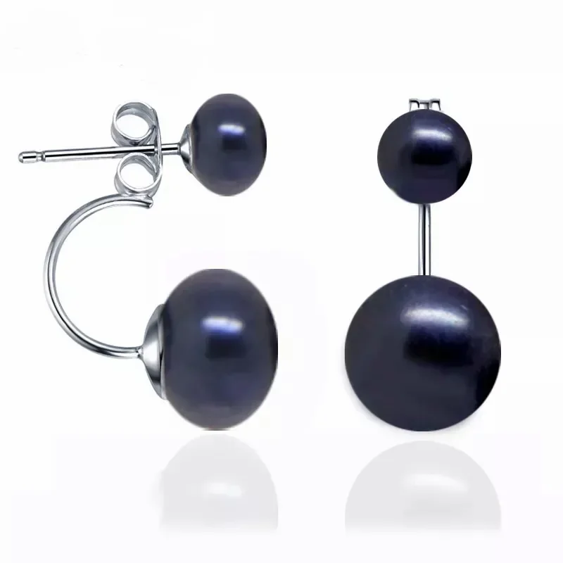 

Wedding 6mm 11mm Natural South Sea Double Black Pearl 925 Sterling Silver Earrings