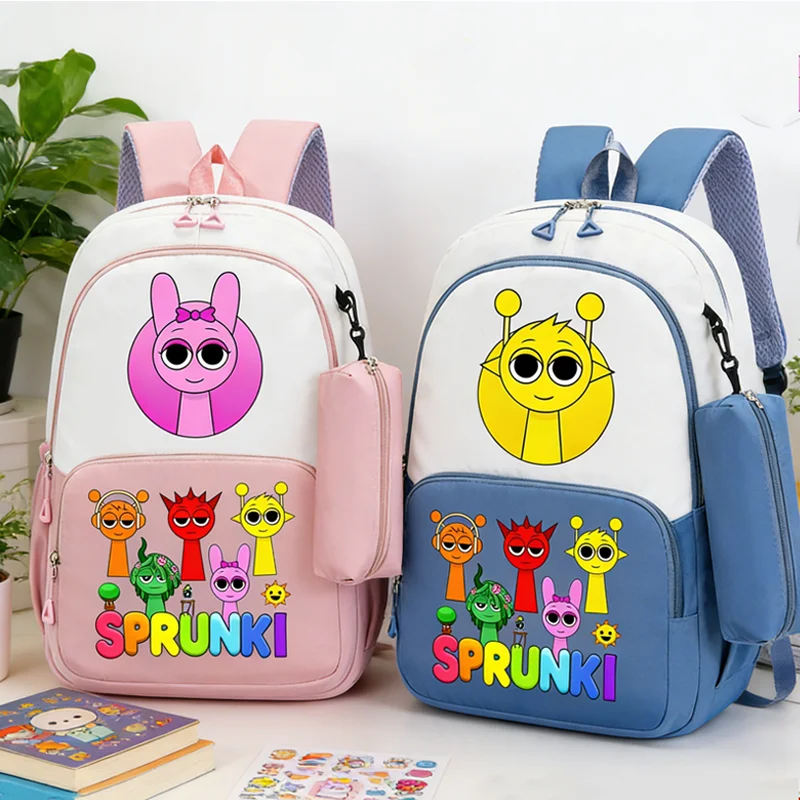 Sprunkis Schoolbag High Quality Large Capacity Casual Men Laptop Bag with Pencil Case Boys Anime Cartoon Student Backpack Gift