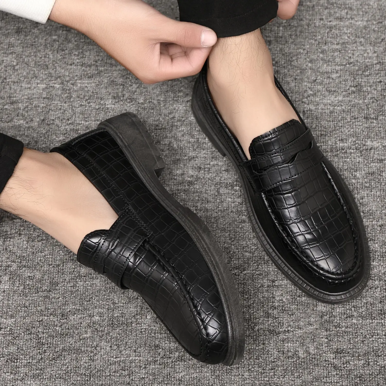 

Black Round Toe Social Shoe for Men Spring Autumn Casual Business Loafers Shoes Luxury Designer 2025 Trend 39 Dress Shoes Man