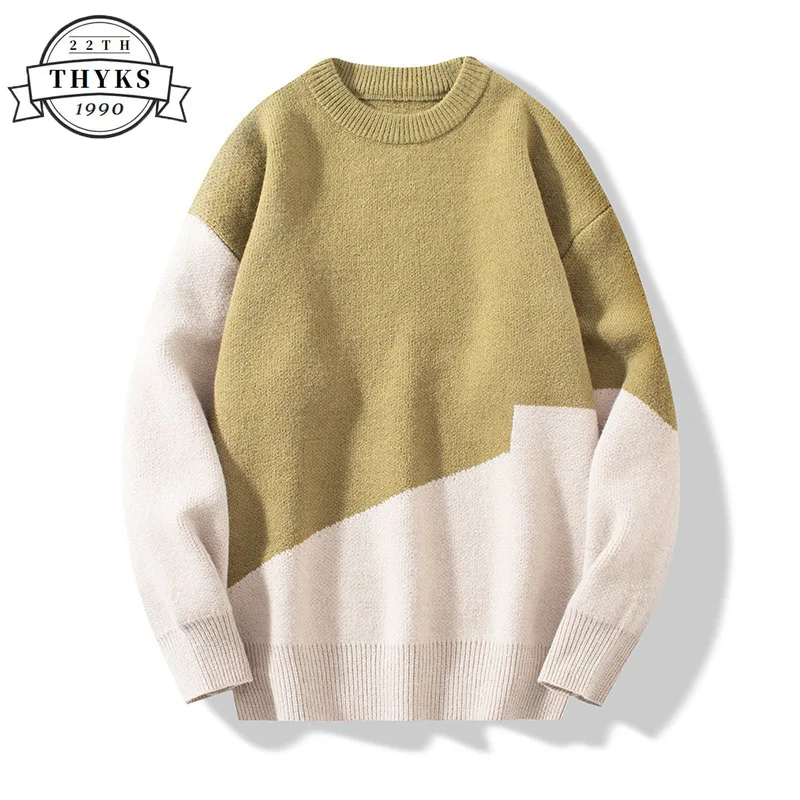

Vintage Mens Knitted Pullover Sweaters Harajuku Patchwork Male Jumpers Casual Fashion Thicken Hip Hop O-Neck Streetswear Sueter