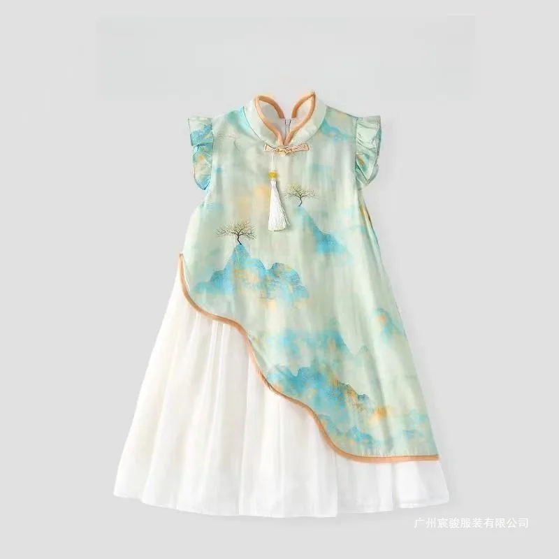 

Summer hot-selling girls' Chinese-style landscape painting cheongsam dress2026Fashionable Internet Celebrity Girl's Traditional