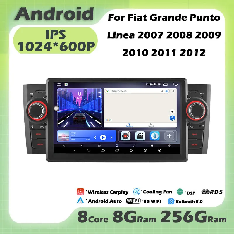 For Fiat Grande Punto Linea 2007 2008 2009 2010 2011 2012 Android 13 Car Radio Multimedia Player GPS Navigation Stereo WiFi BT