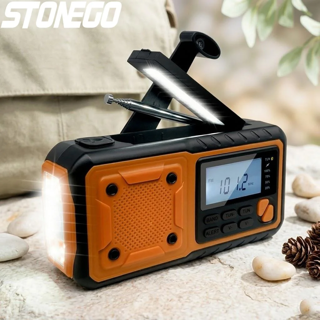 

4000mAh Solar Powered Emergency Radio with AM FM Weather Alert LED Flashlight Power Bank for Outdoor Camping Survival