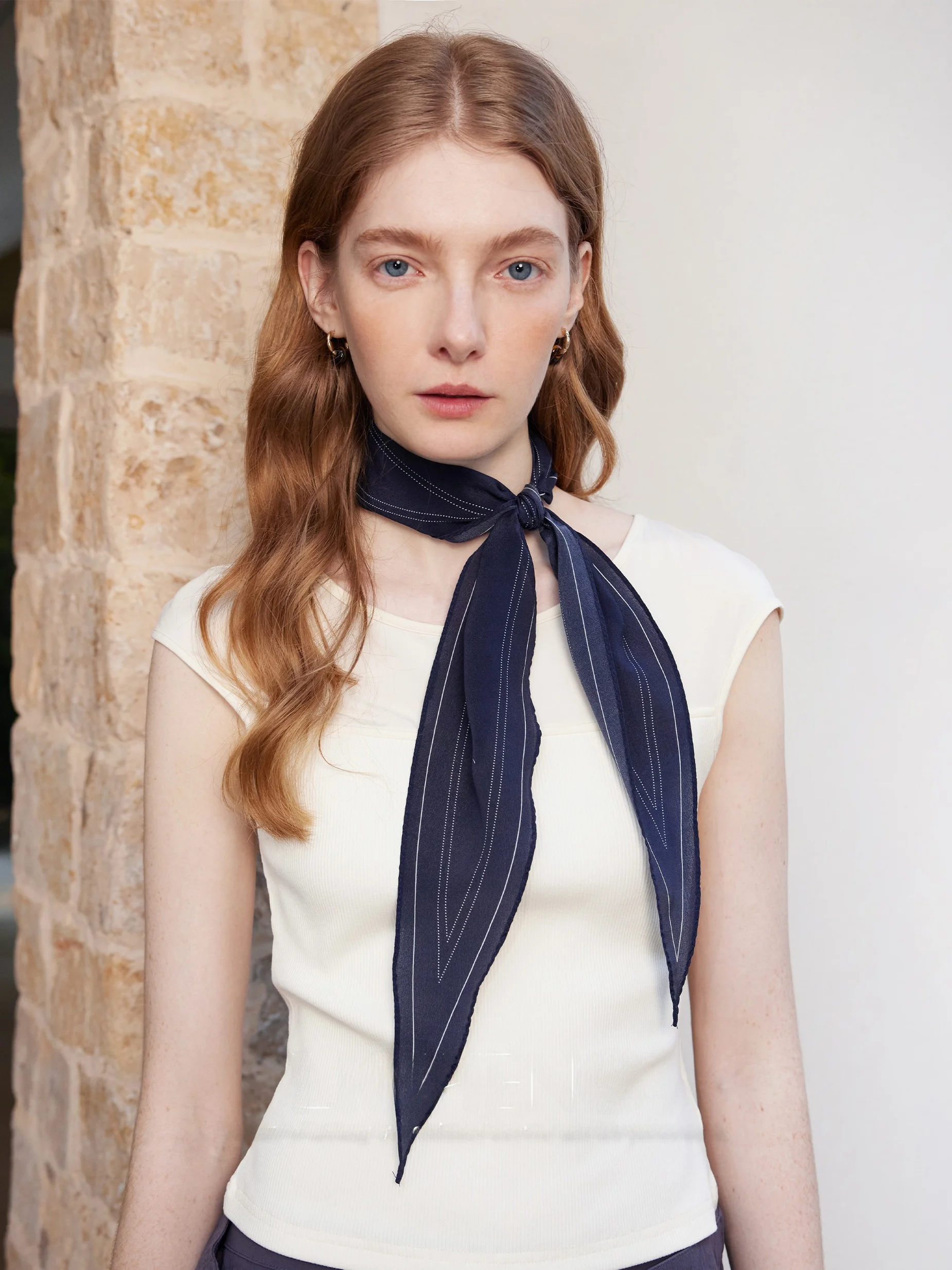 ミニマリスト-ユニセックス-ストライプ-シルク-ダブルガーゼ-ダイヤモンドスカーフ-多用途-春夏-00-マルベリーシルク-ネクタイ-ネック-スカーフ-おしゃれ