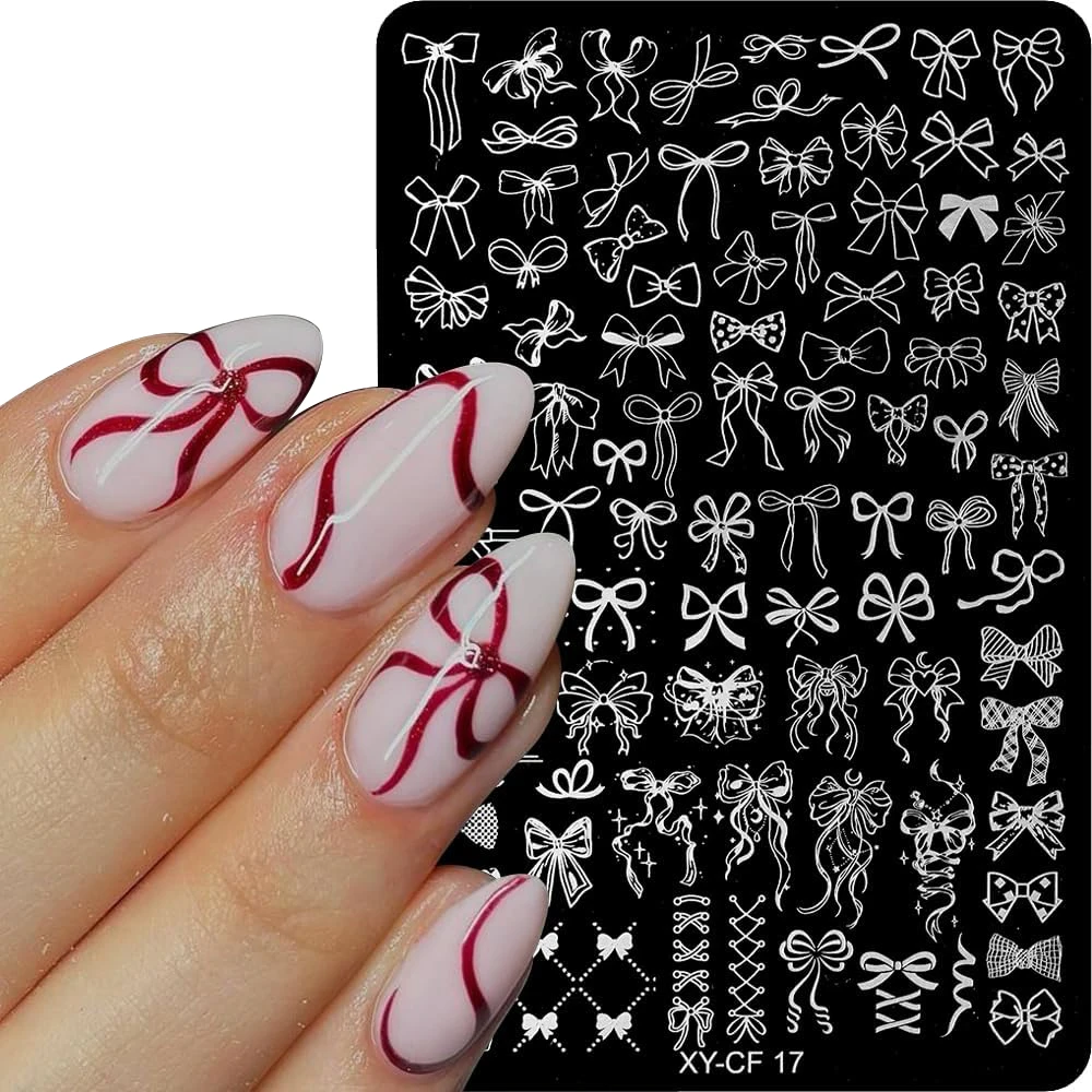 Multi Shape Bow Nail Stamping Plate Stainless Steel Image Cute Bows Manicure Transfer Printing Stencil Bowknot Plates Tool