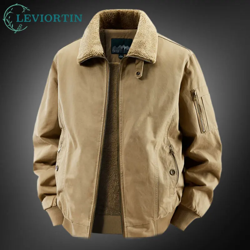 Men's Sherpa Lined Jacket Fall Winter Cotton Washed Workwear Coats Minimalist Collared Fleece Lined Thick Warm Outerwear Jackets