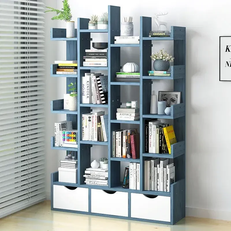 Wooden Bookshelf Floor Multi-layer Simple Student Children's Bookshelf Household Storage Rack Living Room Creative Art Bookcase