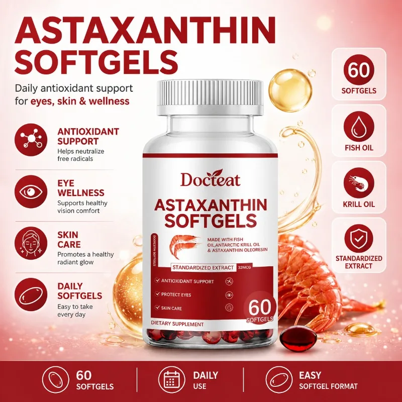 

Astaxanthin Softgels with Antarctic Krill Oil Fish Oil Antioxidant Support for Skin Visual Wellness 60 Softgels