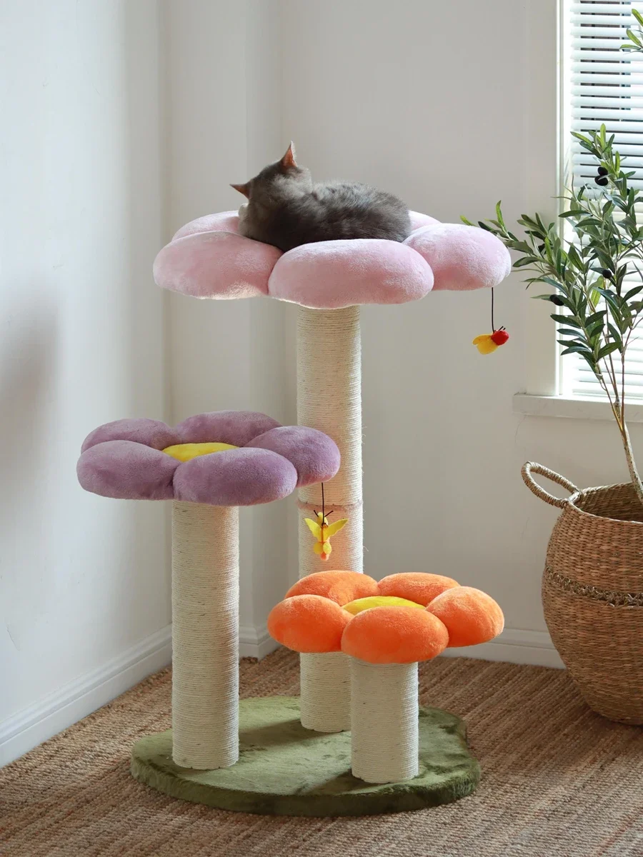 Climbing frame, large cat base, luxury flowers, cat nest, cat tree, integrated sisal, grinding claws, cartoon