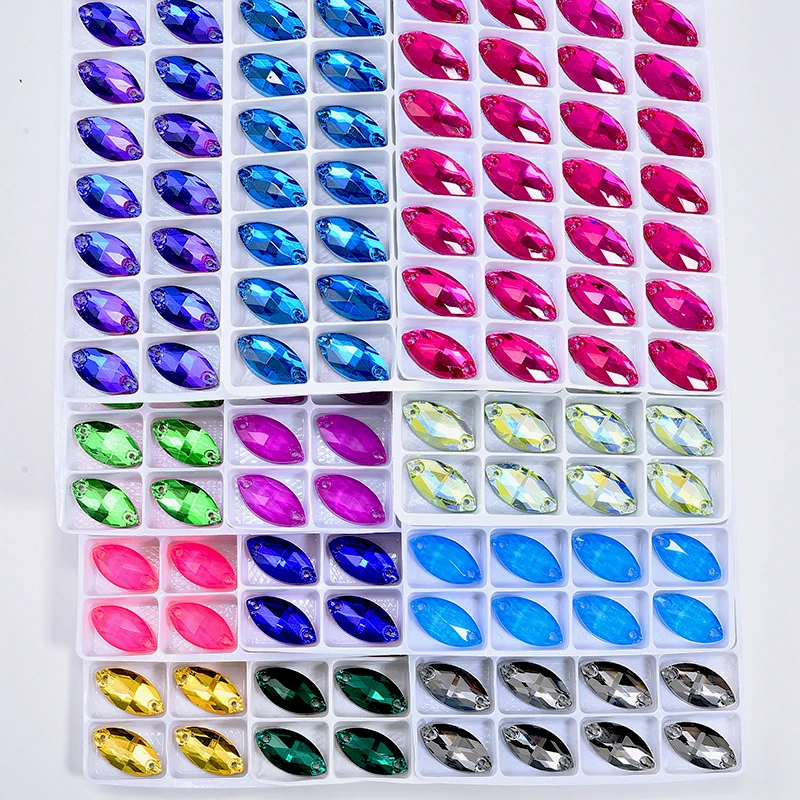 BOBOHOO Navette Mehrfarbige Glas-Nähsteine, Kristall-Flachsteine zum Aufnähen, Strass-Steine für DIY-Kleidung, Hochzeitskleider – Detail 2