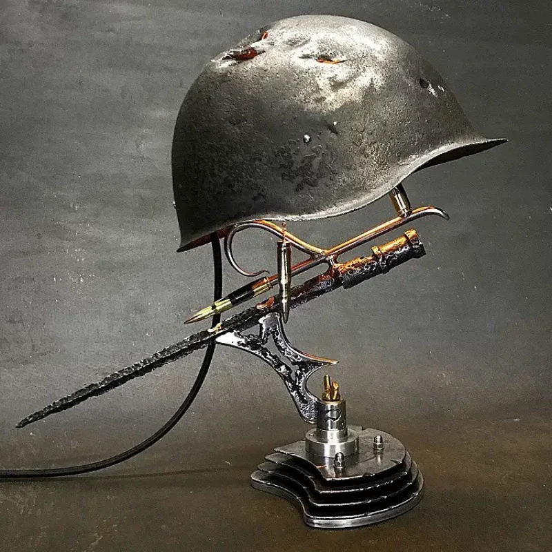 

World War II helmet desk lamp war relic lamp resin ornament crafts