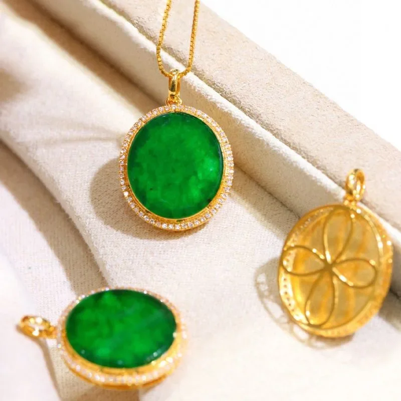 Calcedônia Natural Colar Circular, Cadeia Clavícula, Jóias Verde, Pingente Clássico, Luxo, Design Original, Alta Qualidade, Moda