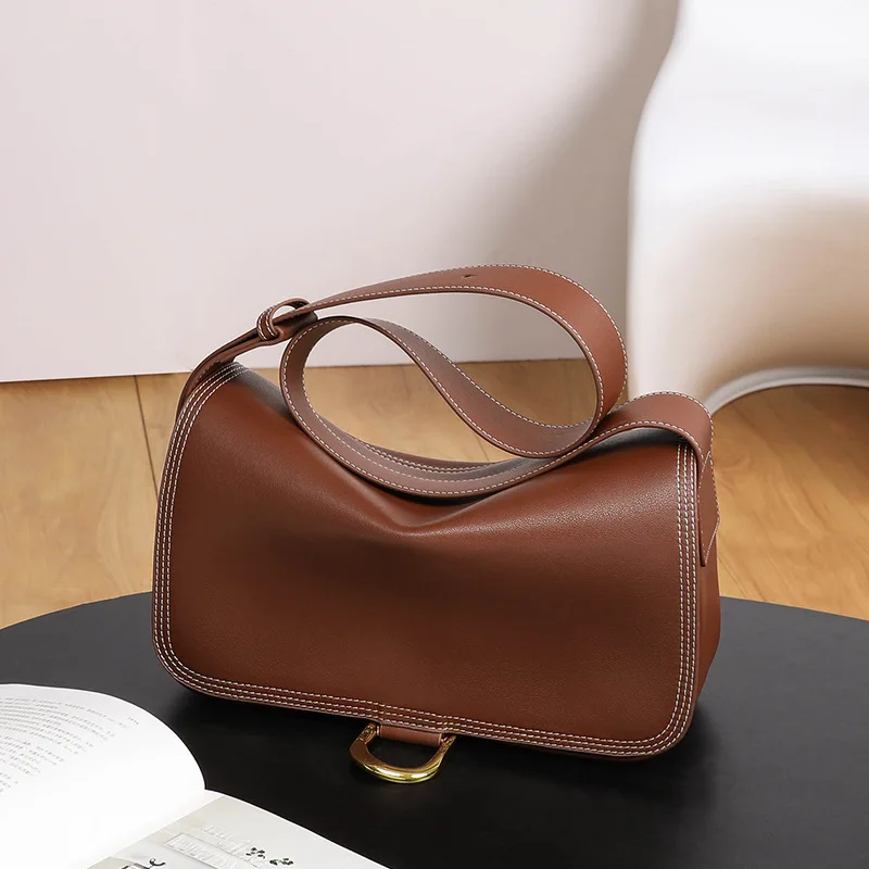 Soft Cowhide Leather Women\'s Bag Cross Body Bag Luxury Large Capacity Versatile One Shoulder Underarm Bag Lady Casual Satchels