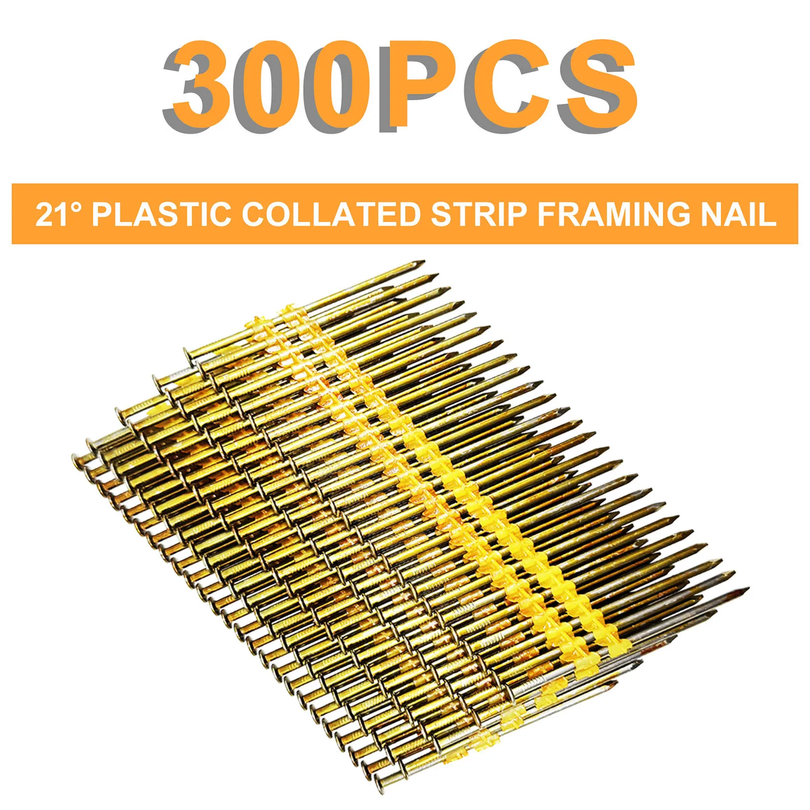 

21 Degree Plastic Collated Nails Galvanized Nails 300PCS Full Round Head Nails for Wood Framing Outdoor Construction