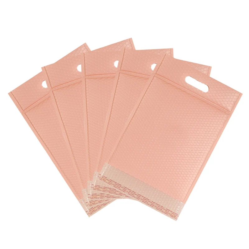 10Pcs Large Bubble Bag with handle Light Pink Plastic Bubble Envelope Hand-held Shipping Bags Shockproof Packaging Supplies