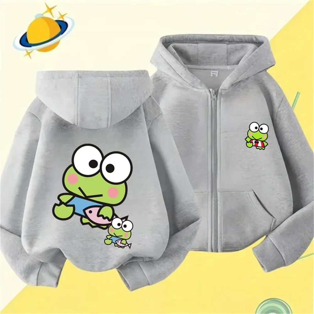 

Cartoon SKero Kero Keroppi Printed Top Warm Long Sleeve Boys Girls Kids Fall/Winter Fashion Hooded Zipper Tracksuit