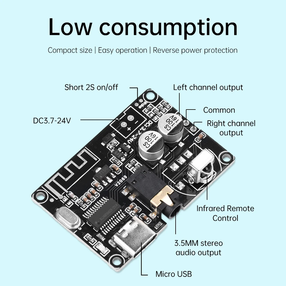 Bluetooth Audio Receiver Board DC3.7-24V Bluetooth 5.0 Stereo Audio Decoding Board Wireless Stereo Music Module