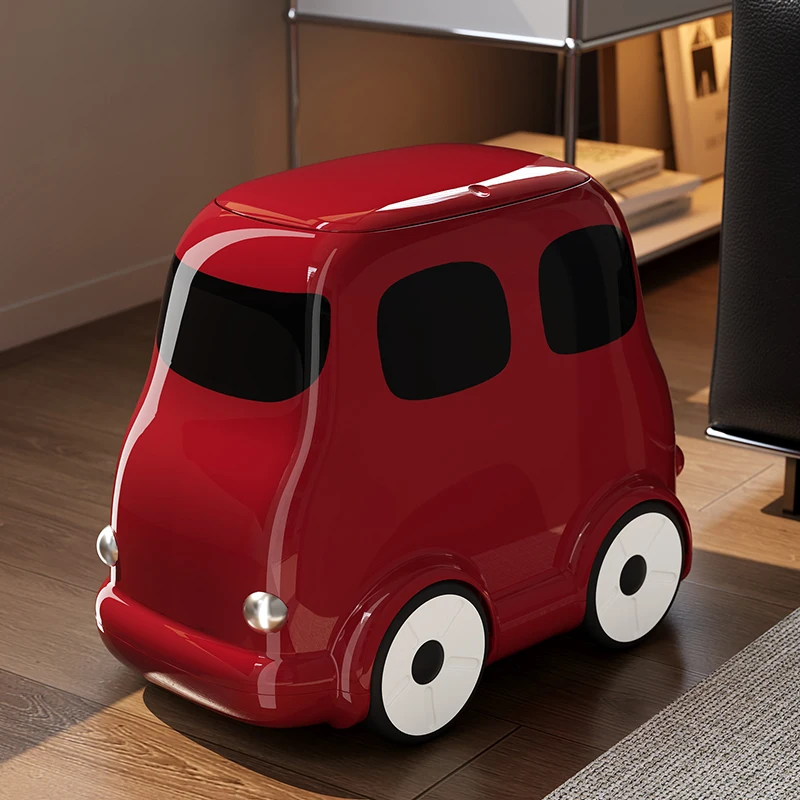 Retro Cartoon Bus Trash Can Movable With Rolling Wheels Press Lid Sealed Waste Bin Creative Home Decor For Bedroom Living Room
