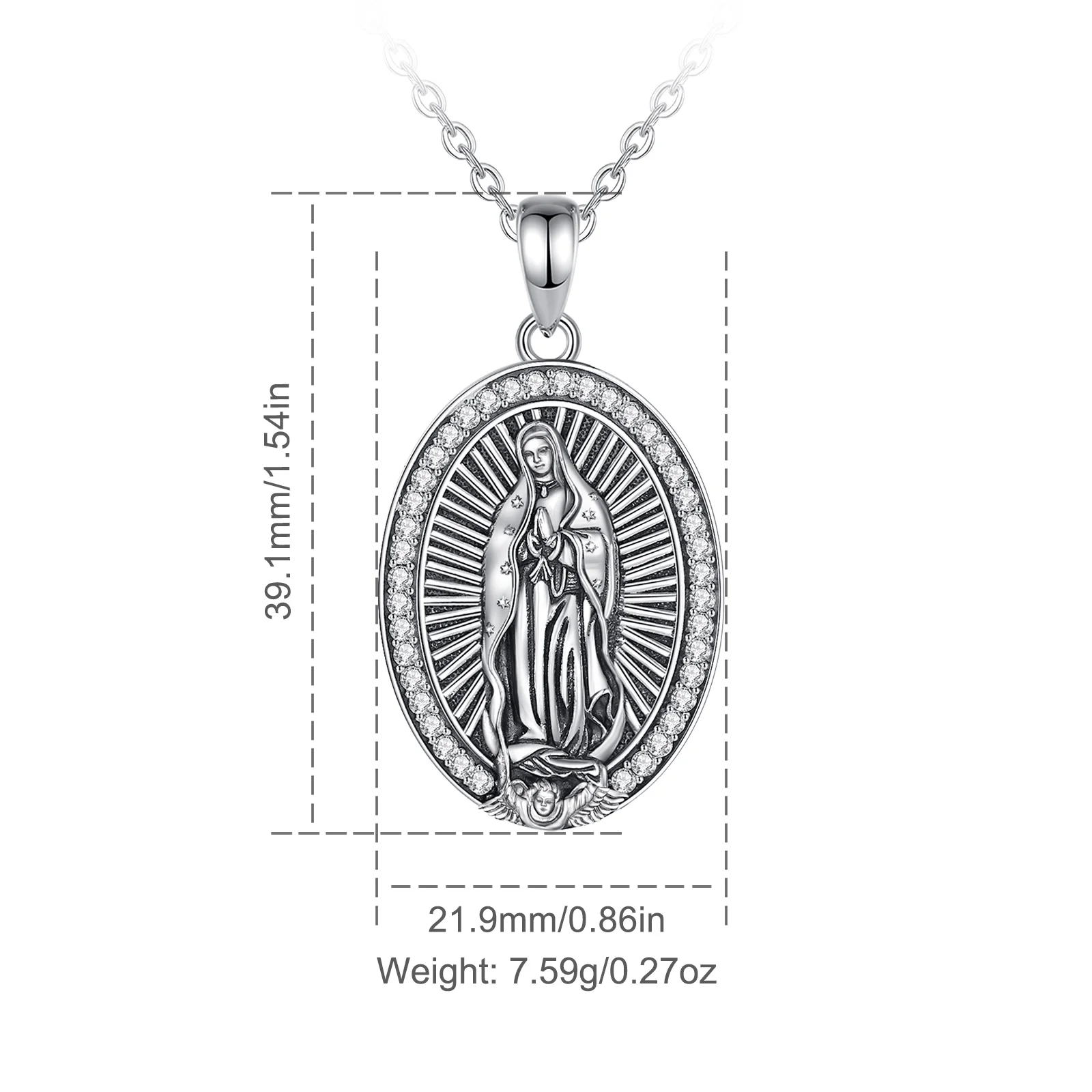 Eudora 925 Sterling Silver Virgin Mary Necklace Vintage Cross Pendant Christian Amulet Fine Zircon Jewelry Gifts for Women