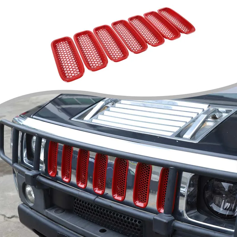 

7pcs Black/Red Car Front Grille Insert Honeycomb Grille Mesh Protective Cover For Hummer H2 2003-2009 Exterior Accessories