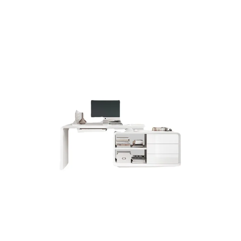 

White desk simple modern plate paint rotating corner multi-functional computer writing desk