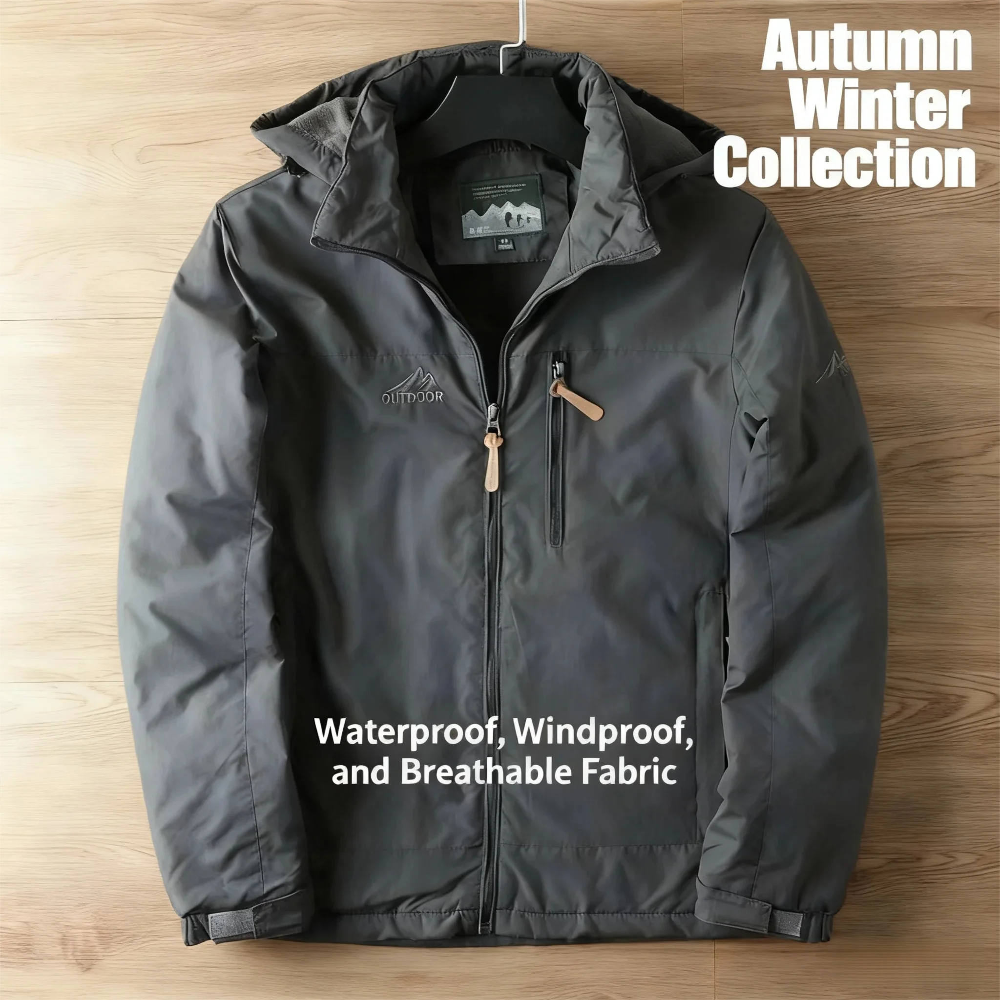 

Мужская всепогодная парка с капюшоном — на матовой флисовой подкладке со съемным капюшоном (полиэстер с тройным щитком для городского исследования)