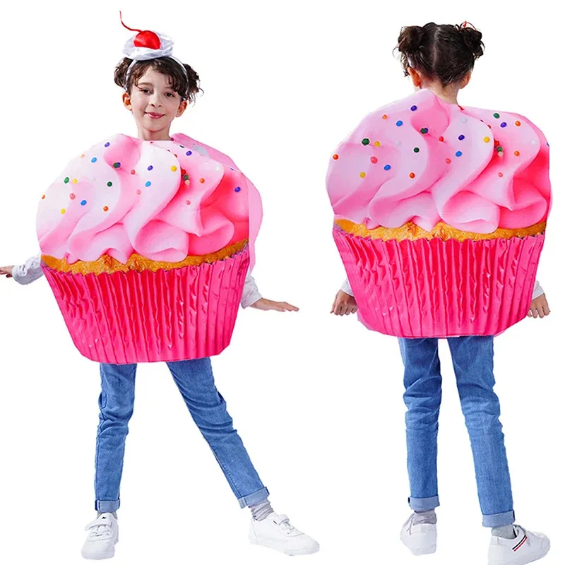 Детский карнавальный костюм на Хэллоуин с кексами, нарядное платье, двусторонние костюмы мороженого для девочек унисекс