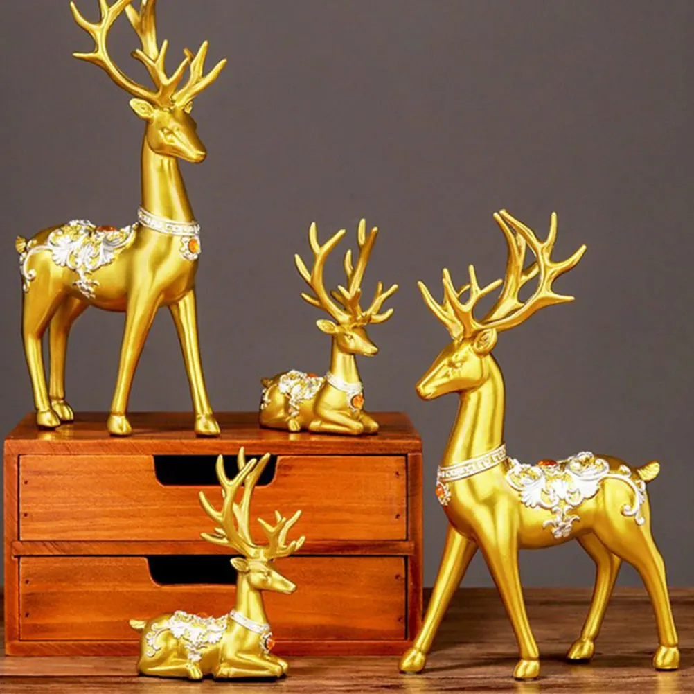 

1 Set Of Resin Sculpture Elk Statues Home Office Decor Desktop Adornment Xmas Party Supplies Photography Props Landscape Wine