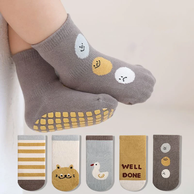 5 Pairs Baby Socks Spring Autumn Floor Socks Pure Cotton Mid Tube Full Sole Non-Slip Newborn Baby Indoor Learning Walk Socks