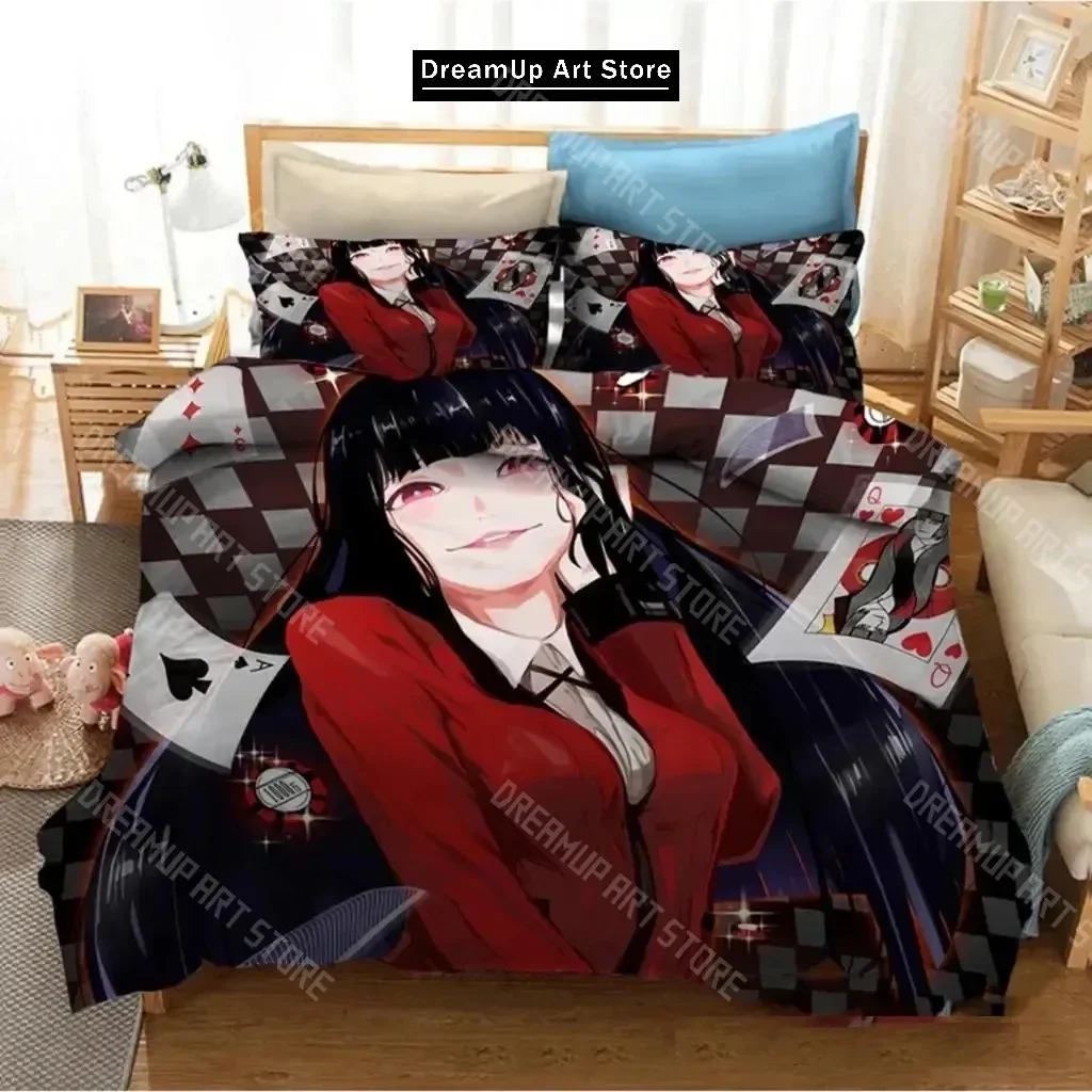 

3D Print Anime Kakegurui Yumeko Jabami Bedding Set Boys Girls Twin Queen Full Size Duvet Cover Pillowcase Bed Adult Bedroom