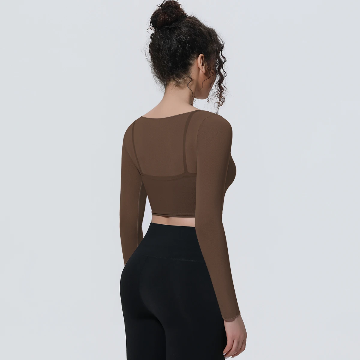 Summer Sport SeWoman Sports Yoga Long Sleeves Workout Top Solid Color False Two-piece Mesh Running Shirts With Chest Pad Summer