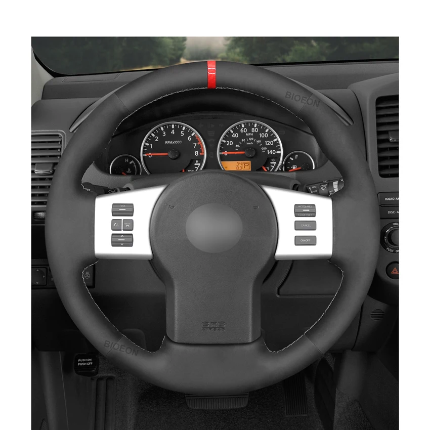 Hand-stitched Black Suede Steering Wheel Cover for Nissan Pathfinder Frontier Xterra 2005 2006 2007 2008 2009 2010 2011-2015