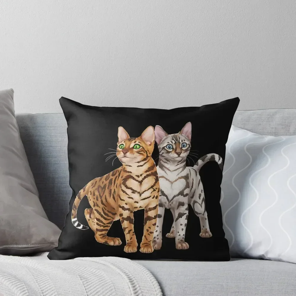 Bengal Cat Buddies! Rosette and Snow Bengal Cats Premium Throw Pillow Sofa Decorative Covers christmas pillow case pillow