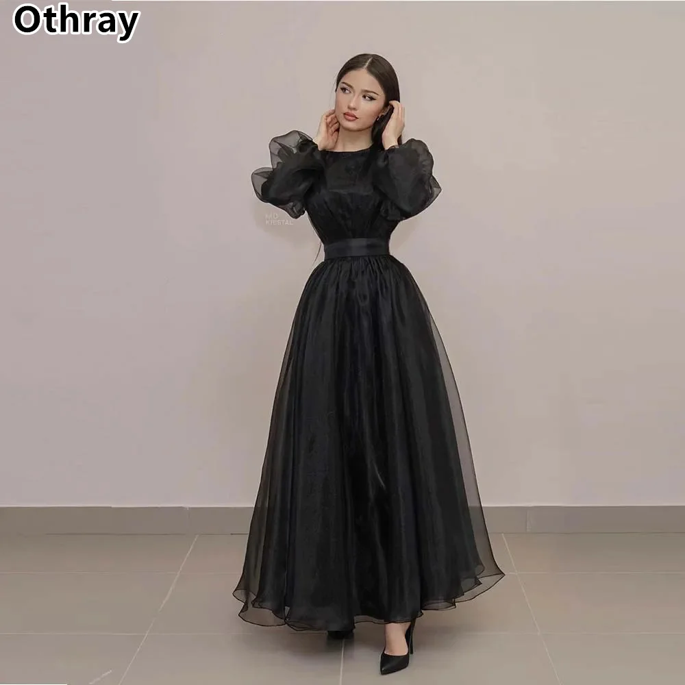 Othray Elegant Muslim Black Evening Dresses O Neck Long Sleeves A Lime Saudi Arabia Special Occassion Party Robe Israel 2025