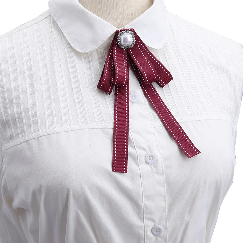 Korean Sweet Solid Ribbon Bowtie Brooch Bow Tie Black Ties Necktie College Uniform Shirt Blouse Collar Pin Student Accessories