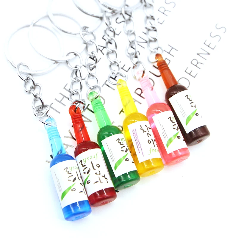 Novelty Korean Style Beer Bottles Keychain Men Women Cute Cocktail Bottle Key Ring Chain On Pants Jewelry Wedding Party Gifts