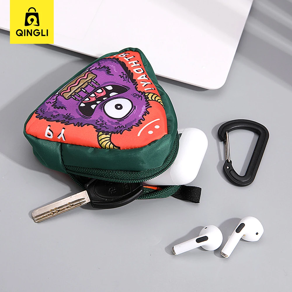 New Cartoon Monster Coin Purse Mini Wallet Men Outdoor Waterproof Cloth Triangle Car Key Bag Women's Bag Keyring Pendant Purse