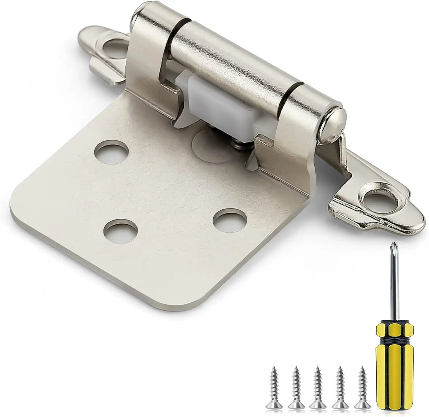 

50 Pack 25 Pairs 1/2 Inch Overlay Cabinet Door Hinges Kitchen Satin Nickel Semi-Concealed Face Mount Self-Closing Cabine