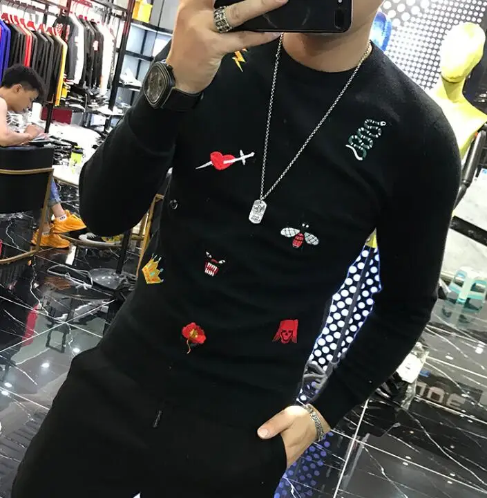 

Spring New Arrival Casual Cotton Embroidery Hip Hop Sweater Streetwear Skateboard Men's Pullover wool fabric