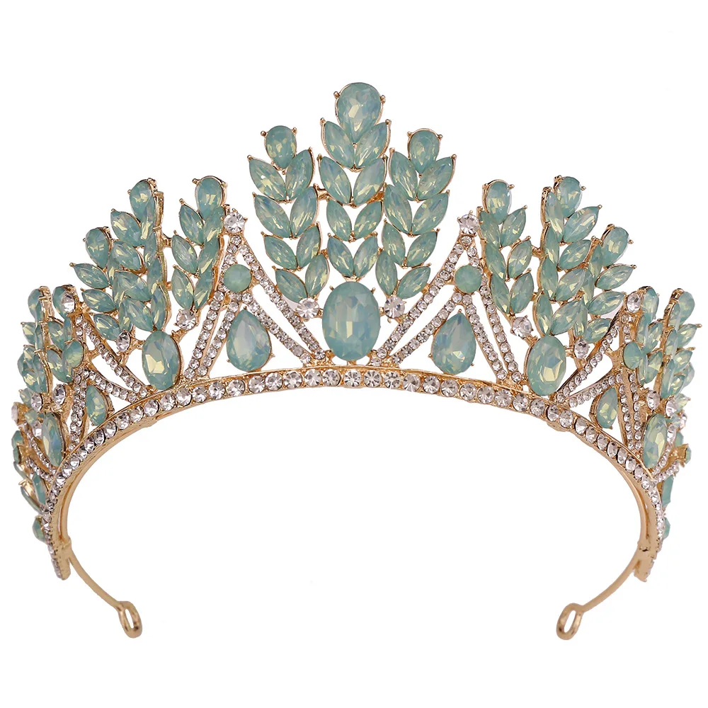 Hot Selling Wedding Crystal Headpieces Headband Baroque Inlaid With Blue/Pink Opal Rhinestones Bridal Crown Manufacturer