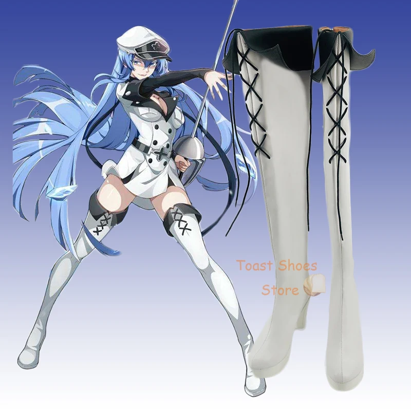 Anime Akame ga MATAR!! Esdeath Cosplay Botas para Comic Game, Halloween Party Costume Prop, sapatos estilo sexy adoráveis